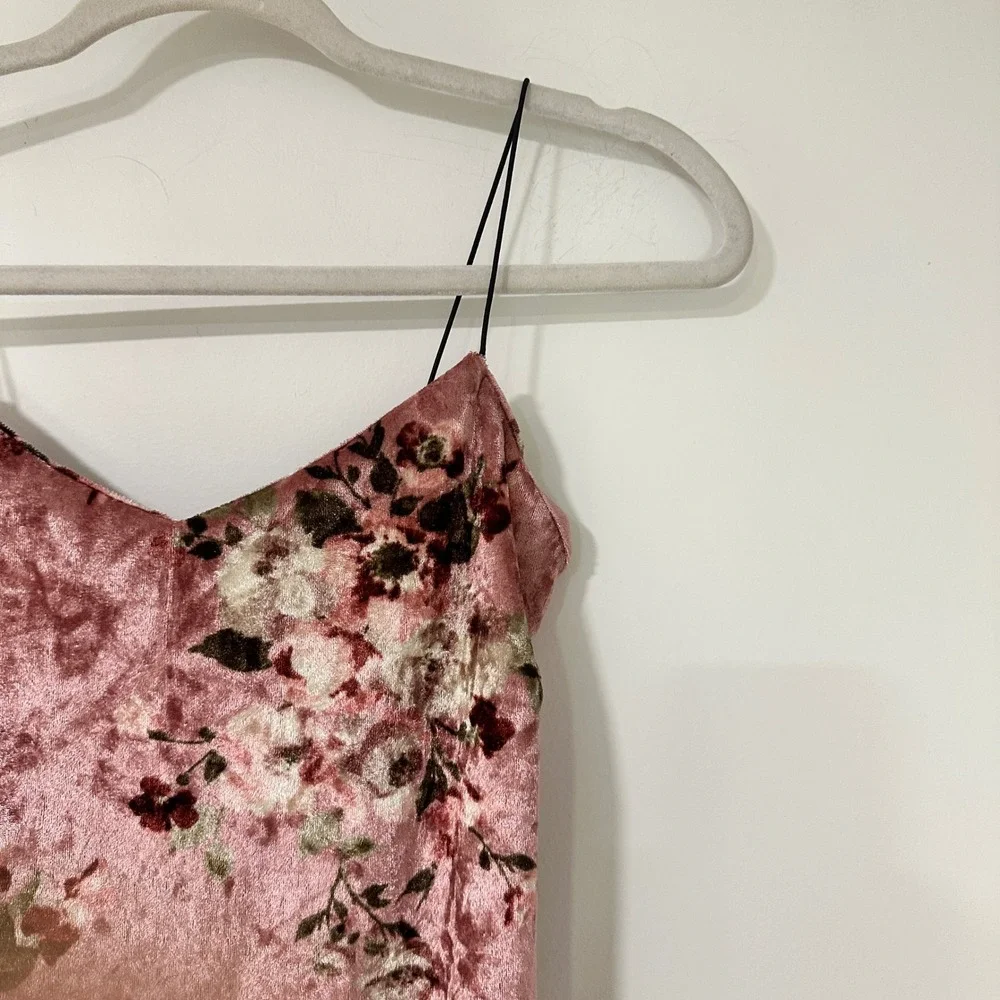 Polly & Esther Pink Floral Crushed Velvet Slip Dress Womens S Spaghetti Strap